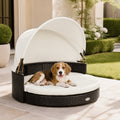 Wicker Dog House with Retractable Canopy & Cushion Default Title