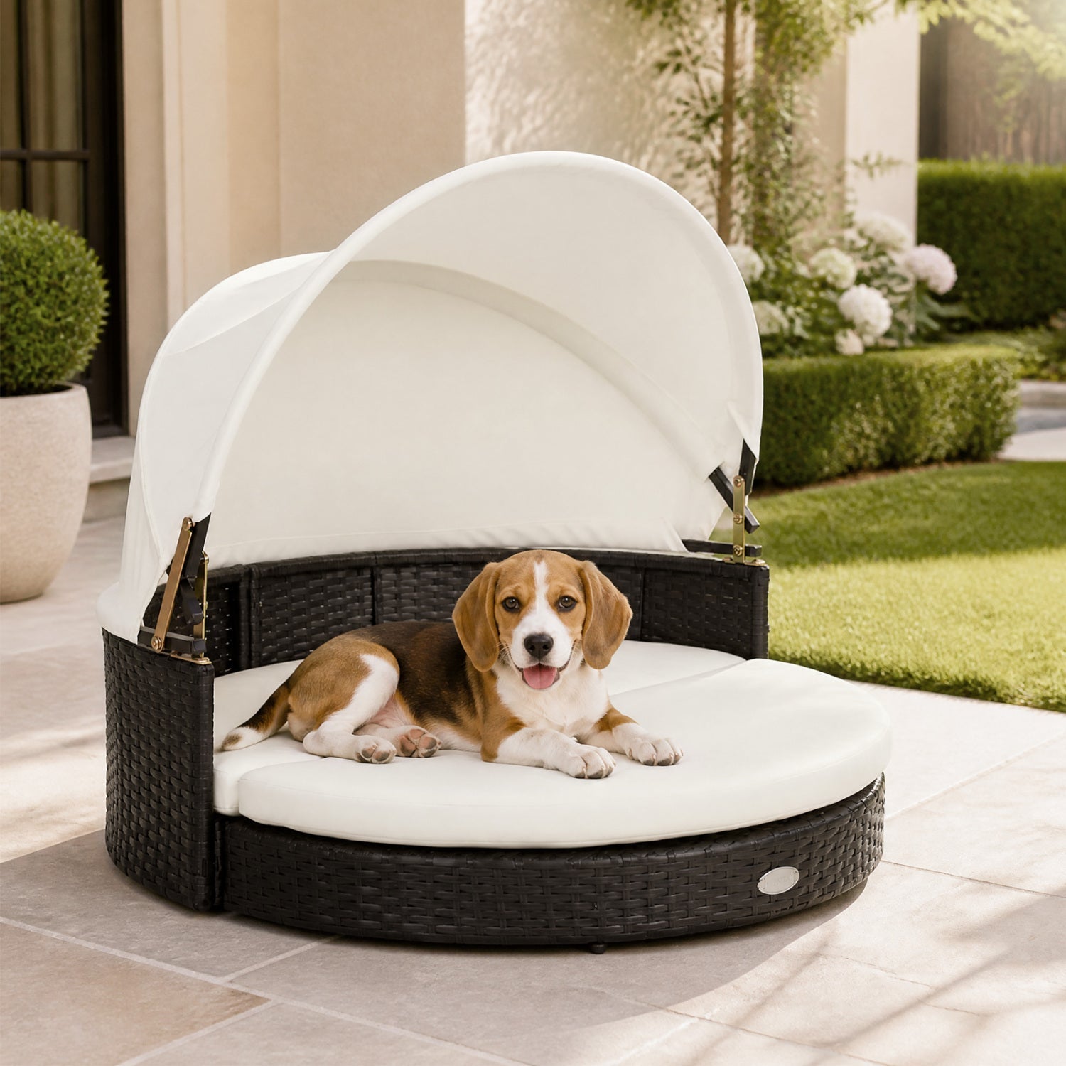 Wicker Dog House with Retractable Canopy & Cushion Default Title
