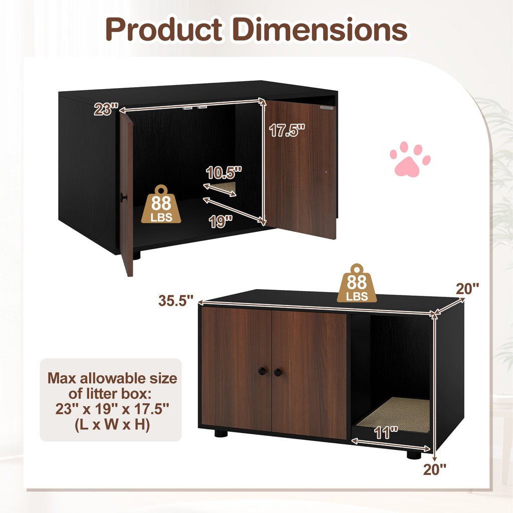 Wooden Cat Litter Box Enclosure Hidden Litter Box Furniture with Scratching Board