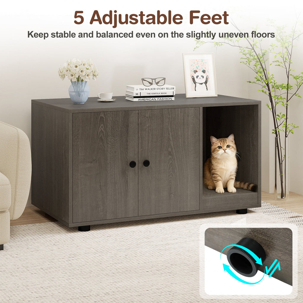 Wooden Cat Litter Box Enclosure Hidden Litter Box Furniture with Scratching Board