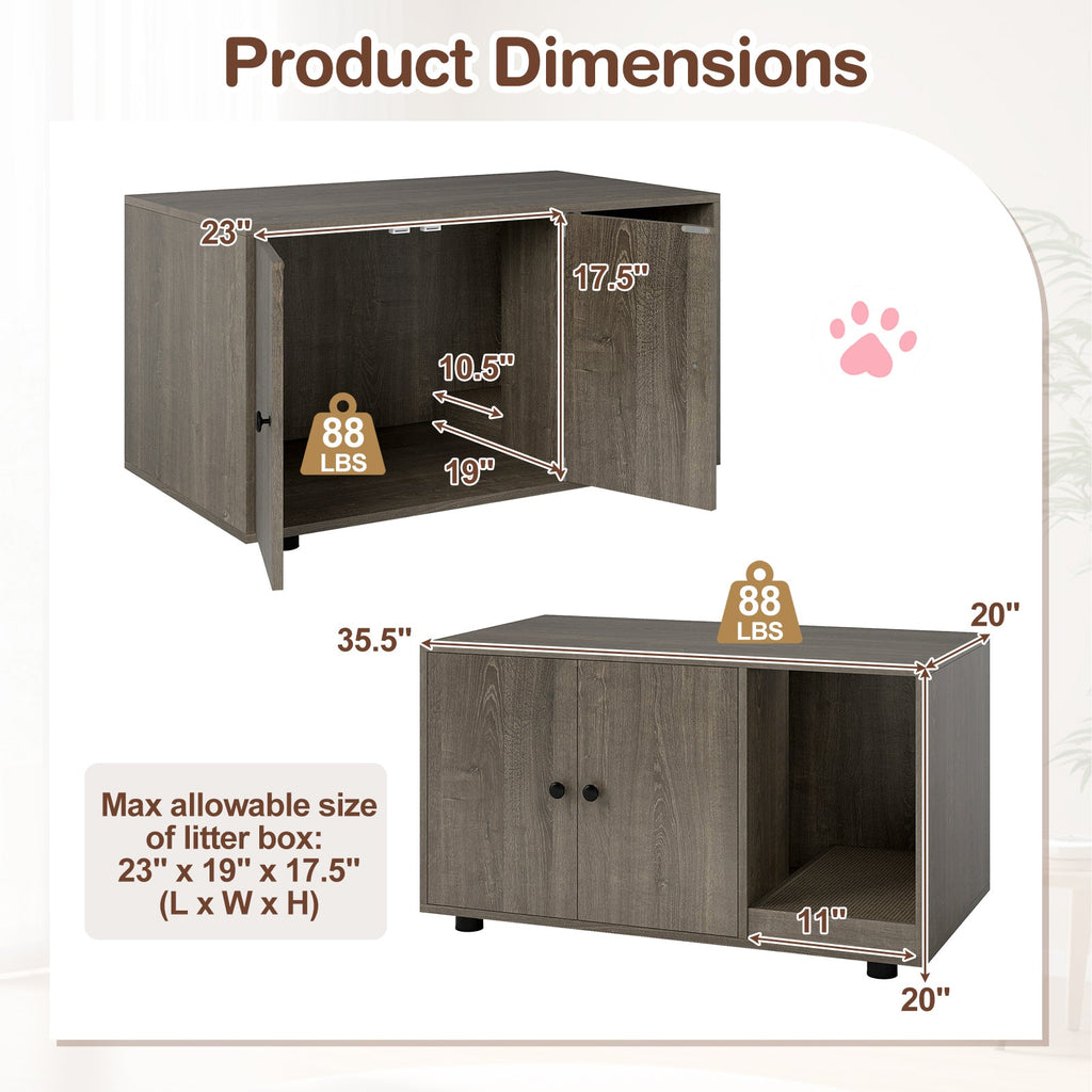 Wooden Cat Litter Box Enclosure Hidden Litter Box Furniture with Scratching Board