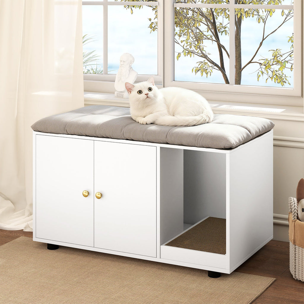 Wooden Cat Litter Box Enclosure Hidden Litter Box Furniture with Scratching Board