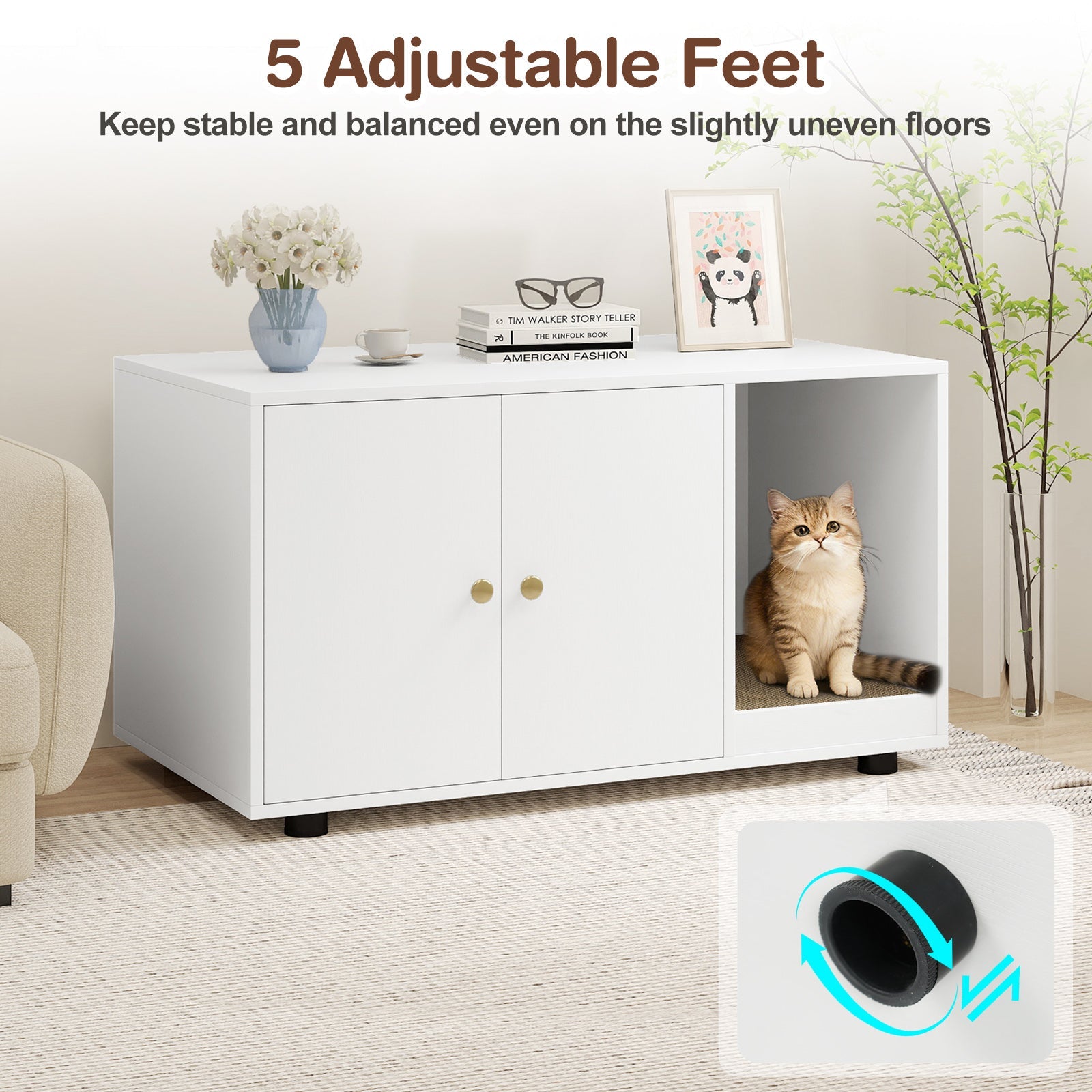 Wooden Cat Litter Box Enclosure Hidden Litter Box Furniture with Scratching Board