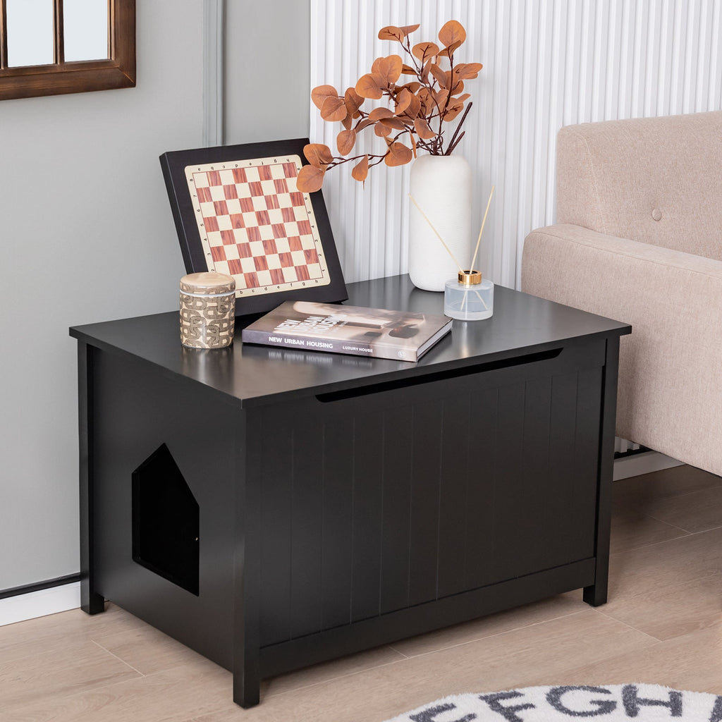 Wooden Cat Litter Box Enclosure with Top Opening Side Table Furniture