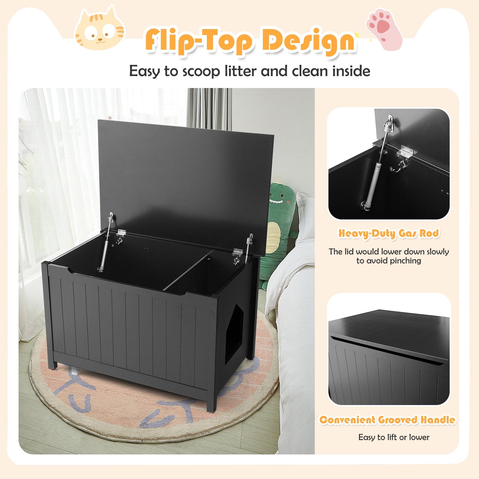 Wooden Cat Litter Box Enclosure with Top Opening Side Table Furniture