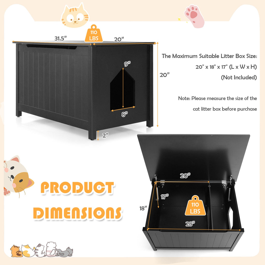 Wooden Cat Litter Box Enclosure with Top Opening Side Table Furniture