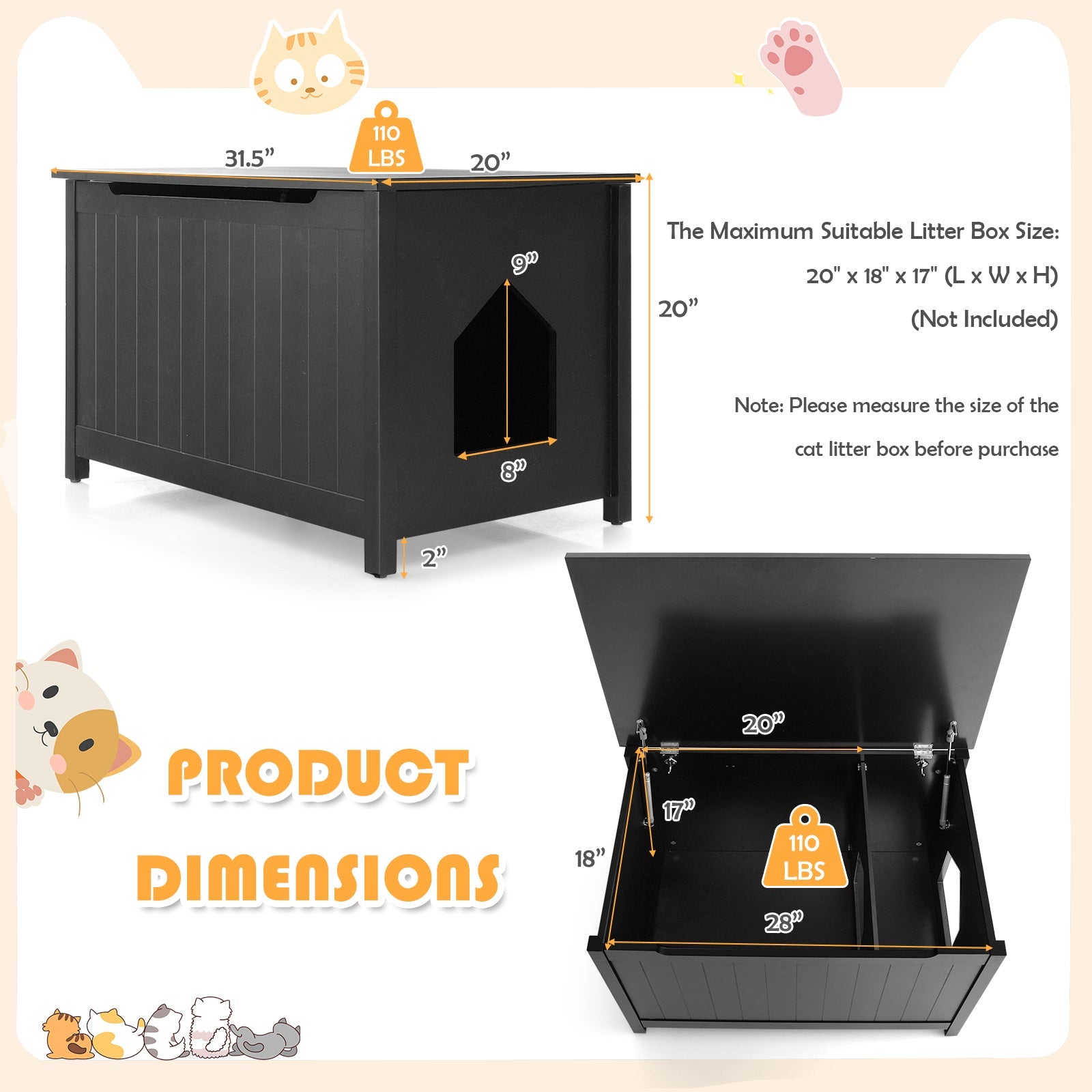 Wooden Cat Litter Box Enclosure with Top Opening Side Table Furniture