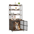 Wooden Dog Crate Furniture with Storage Shelves and Double Doors-Rustic Brown Default Title