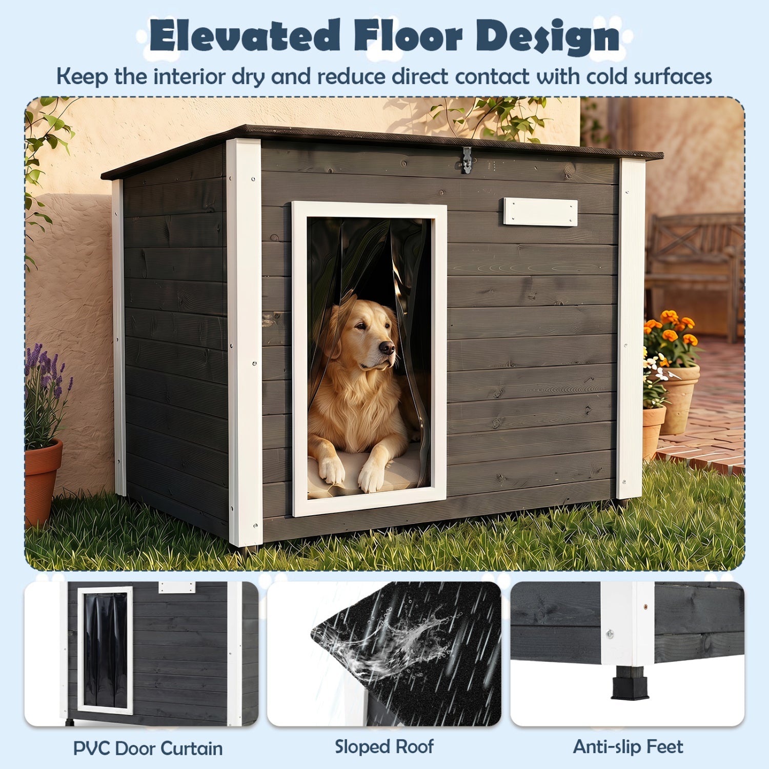 Wooden Dog House Outdoor with Openable Roof - Large