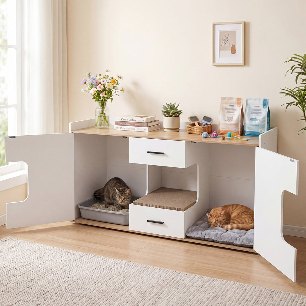 Cat House Cabinet with Litter Box Storage and Drawers Default Title
