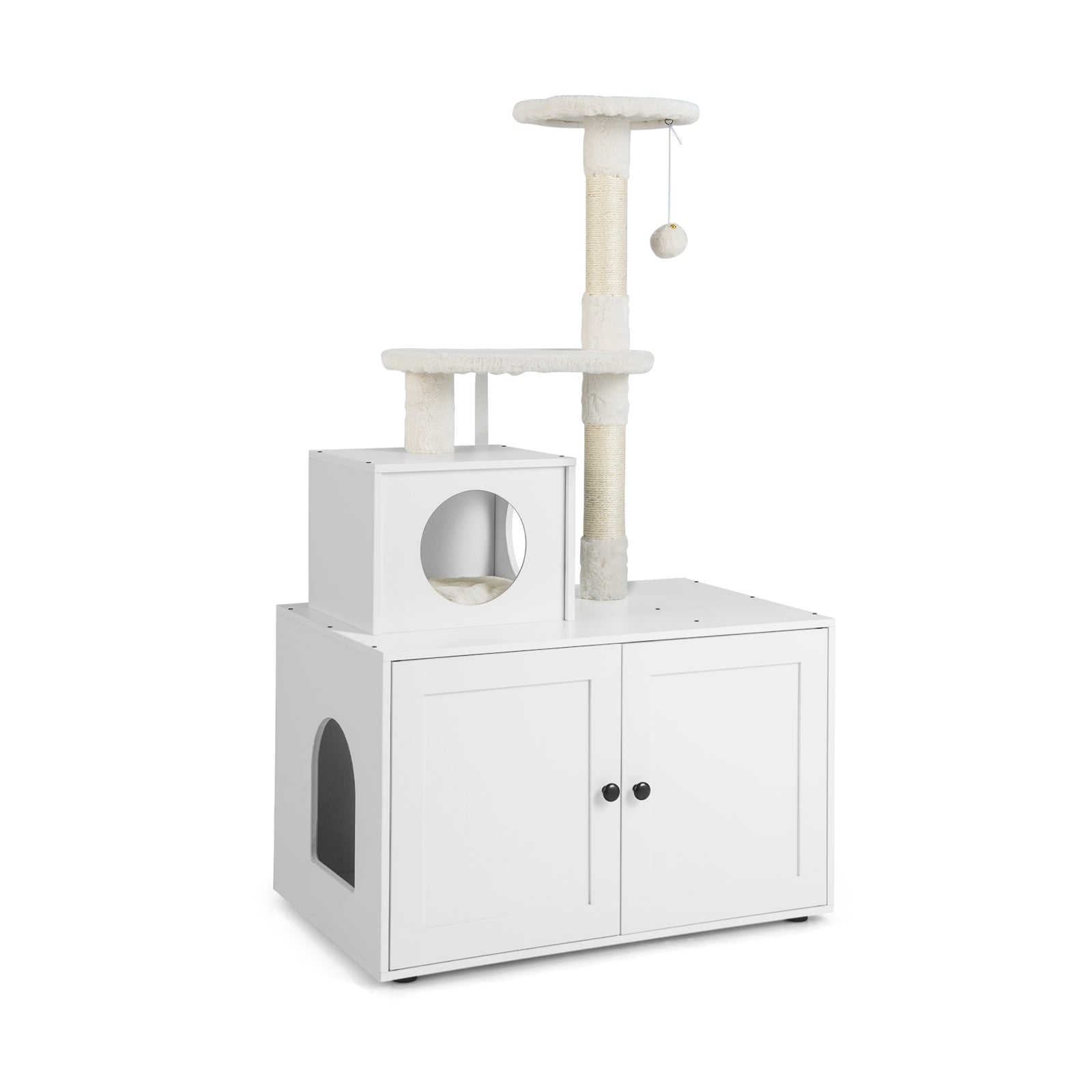 Cat Tree with Litter Box Enclosure with Cat Condo White