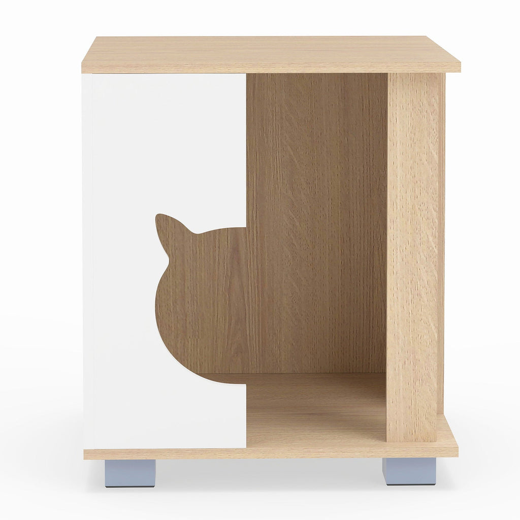 Wooden Semi-enclosed Cat Condo with Kitty Head-shaped Entry and Metal Legs-Natural Default Title