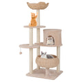 59 Inches Cattail Cat Tower with Sisal Scratching Posts and Soft Hammock-Beige Default Title
