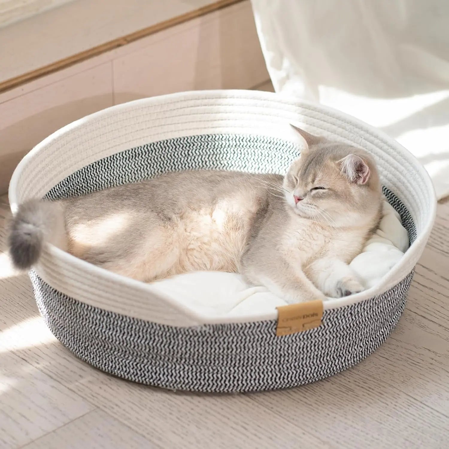 Woven Cat & Small Dog Bed Basket Cushion 18.5in Washable in 3 Colors Grey