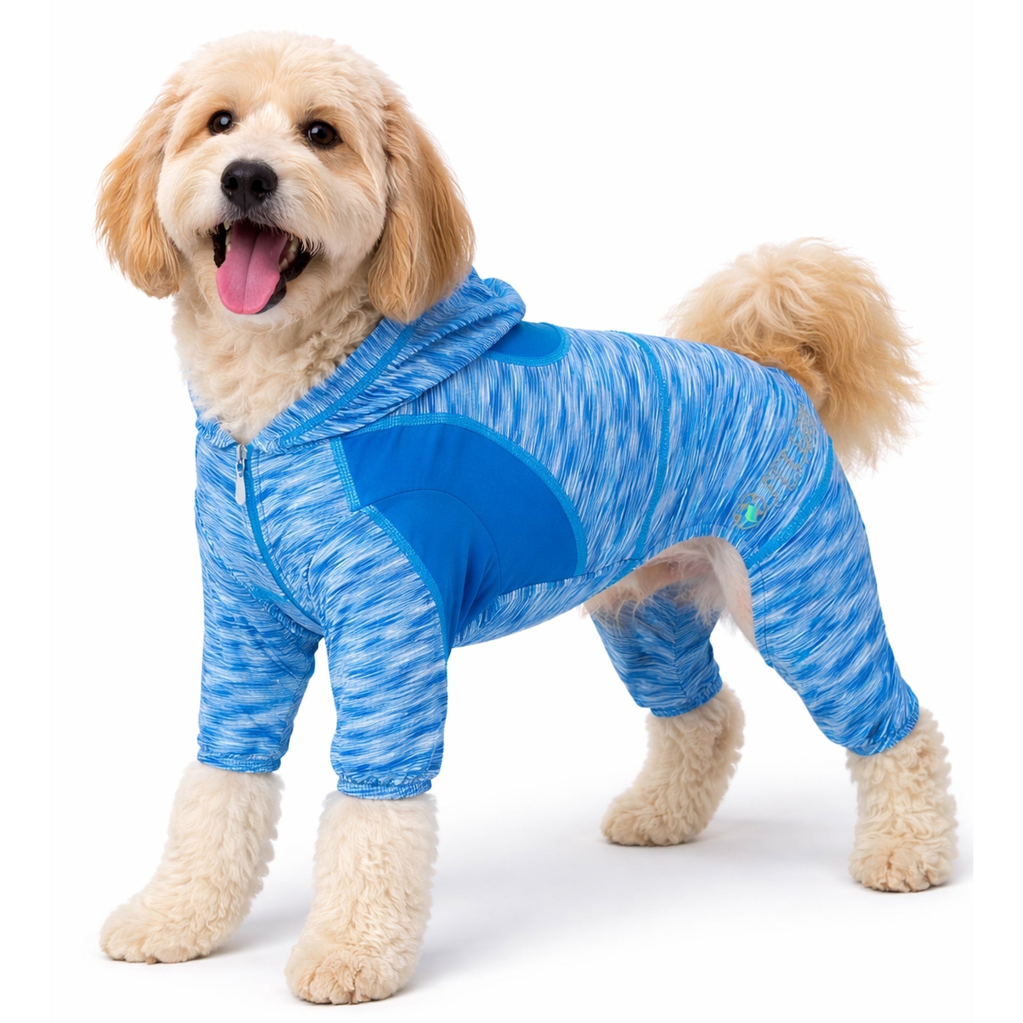 Pet Life ® Active 'Downward Dog' 4-Way-Stretch Fitness Yoga Dog Tracksuit Hoodie Blue