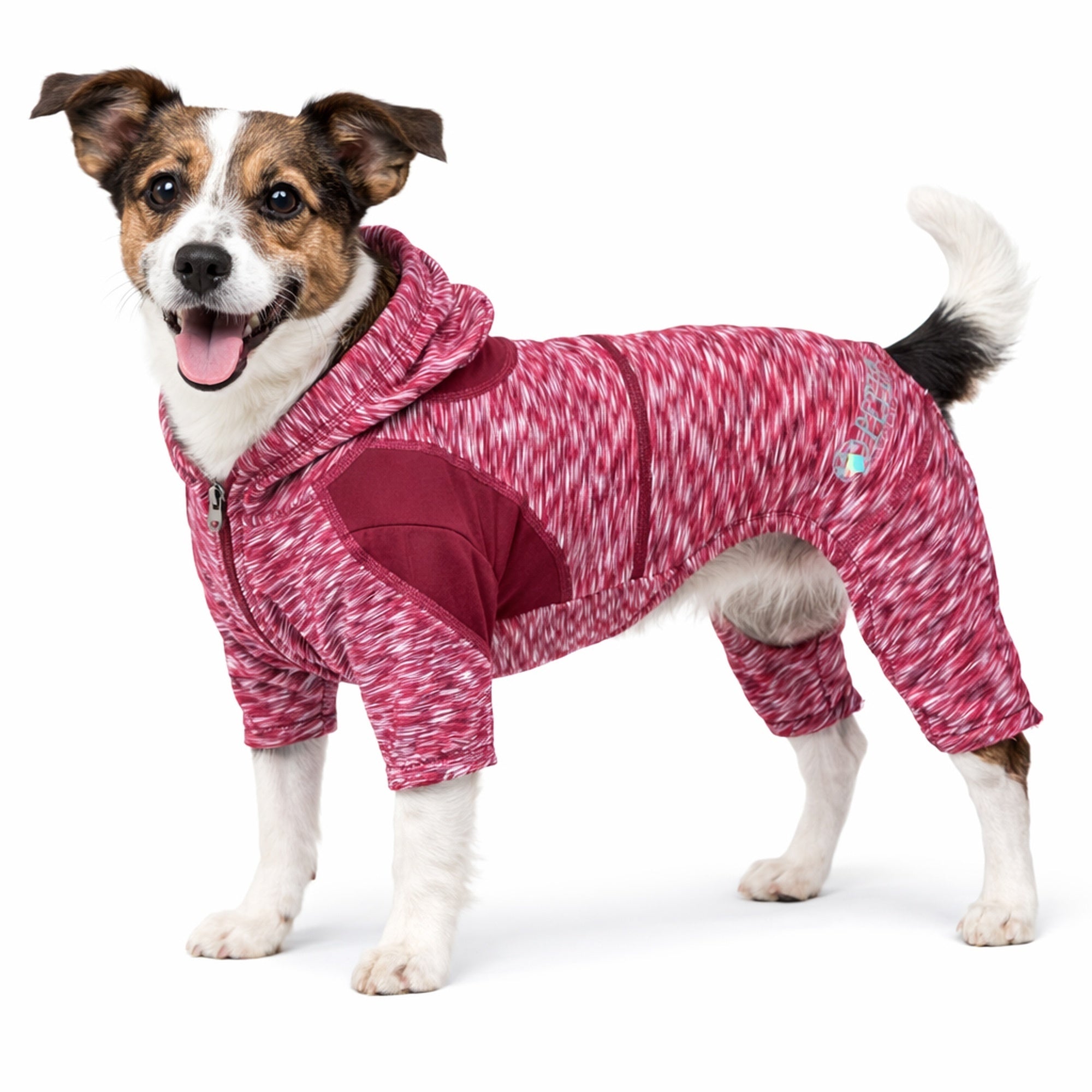 Pet Life ® Active 'Downward Dog' 4-Way-Stretch Fitness Yoga Dog Tracksuit Hoodie Burgundy