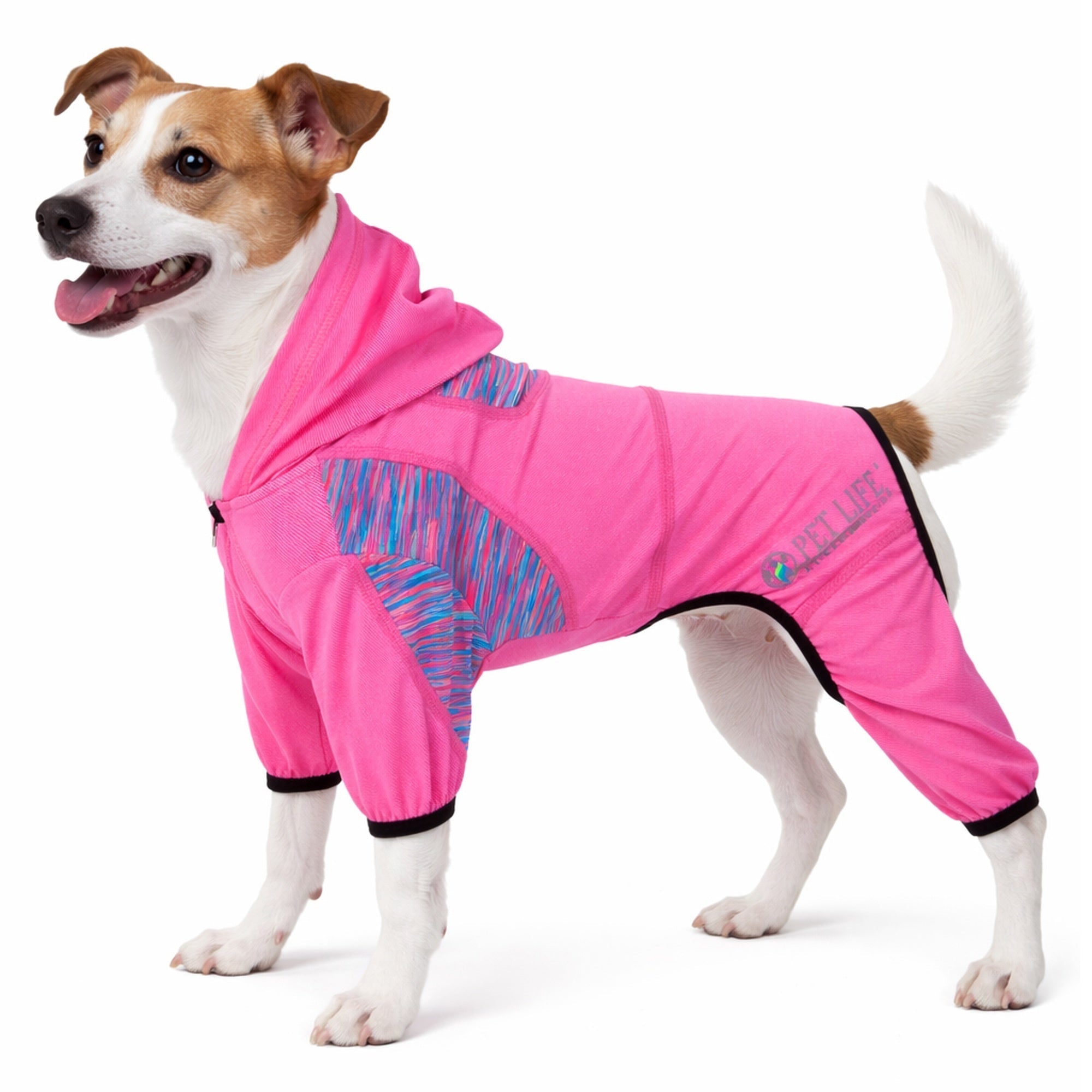 Pet Life ® Active 'Pawsterity' Mediumweight 4-Way-Stretch Yoga Fitness Dog Tracksuit Hoodie Pink