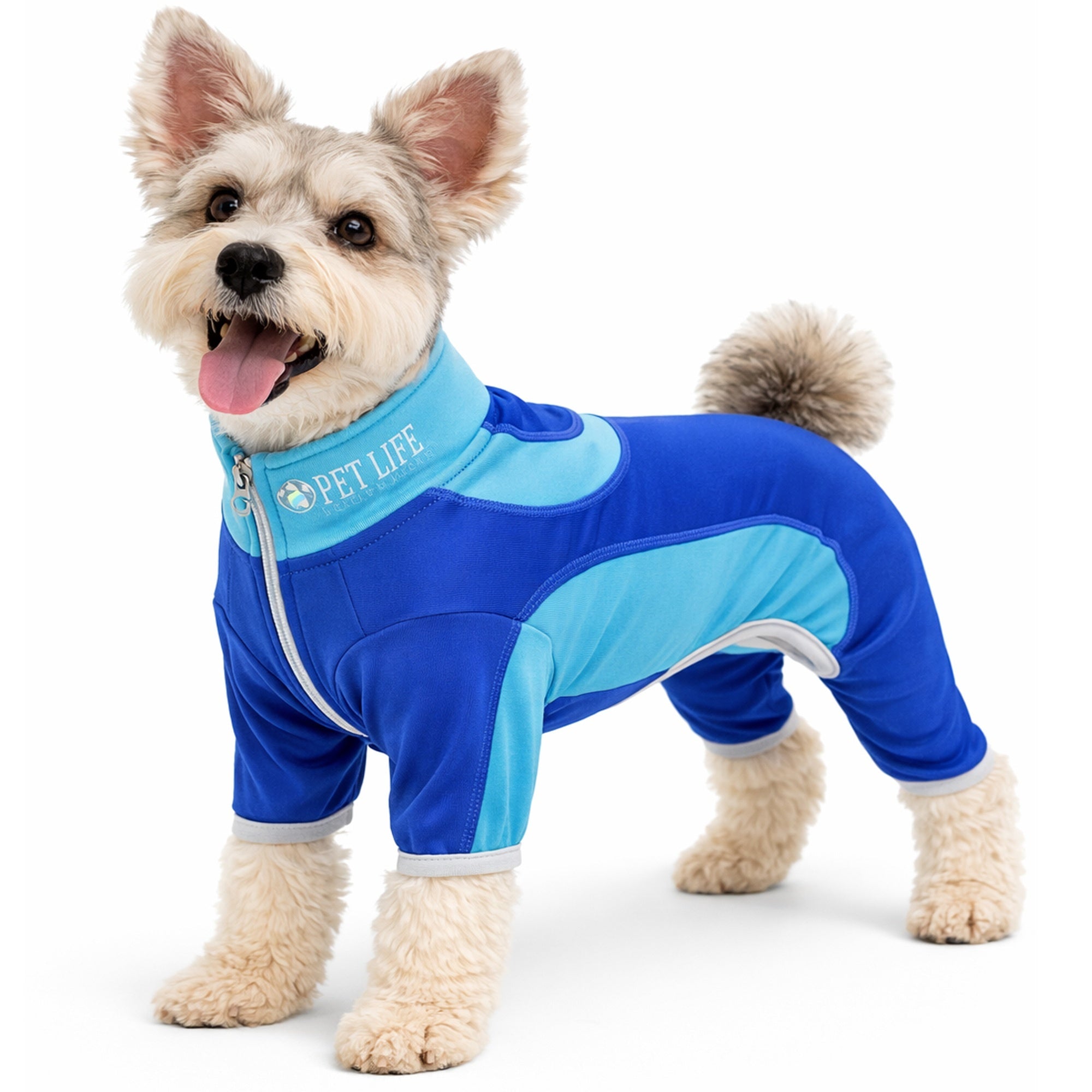 Pet Life ® Active 'Warm-Pup' Stretchy and Quick-Drying Fitness Dog Yoga Warm-Up Tracksuit Dark Blue Light Blue