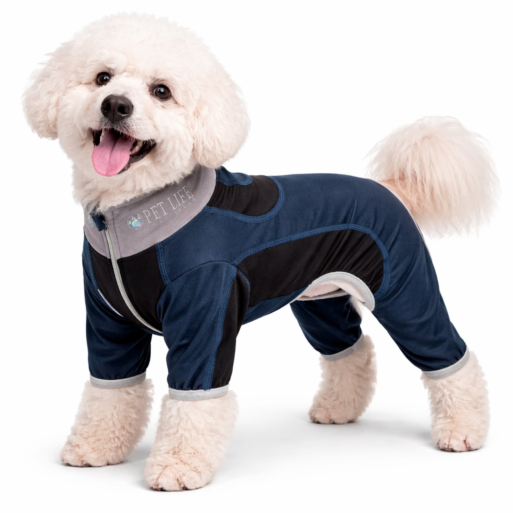Pet Life ® Active 'Warm-Pup' Stretchy and Quick-Drying Fitness Dog Yoga Warm-Up Tracksuit Navy and Black