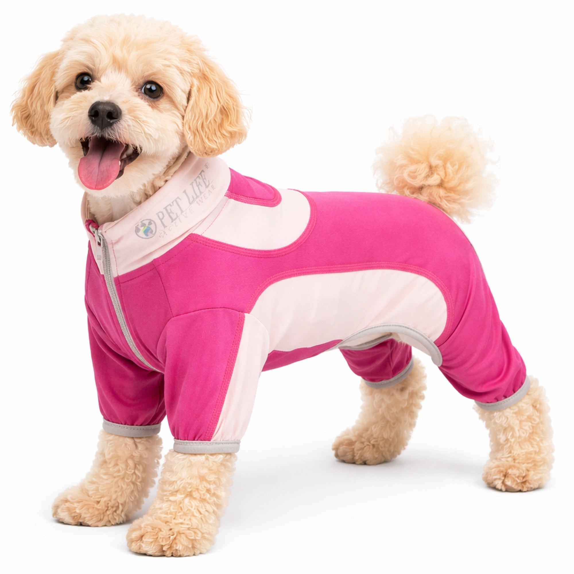Pet Life ® Active 'Warm-Pup' Stretchy and Quick-Drying Fitness Dog Yoga Warm-Up Tracksuit Hot Pink Light Pink