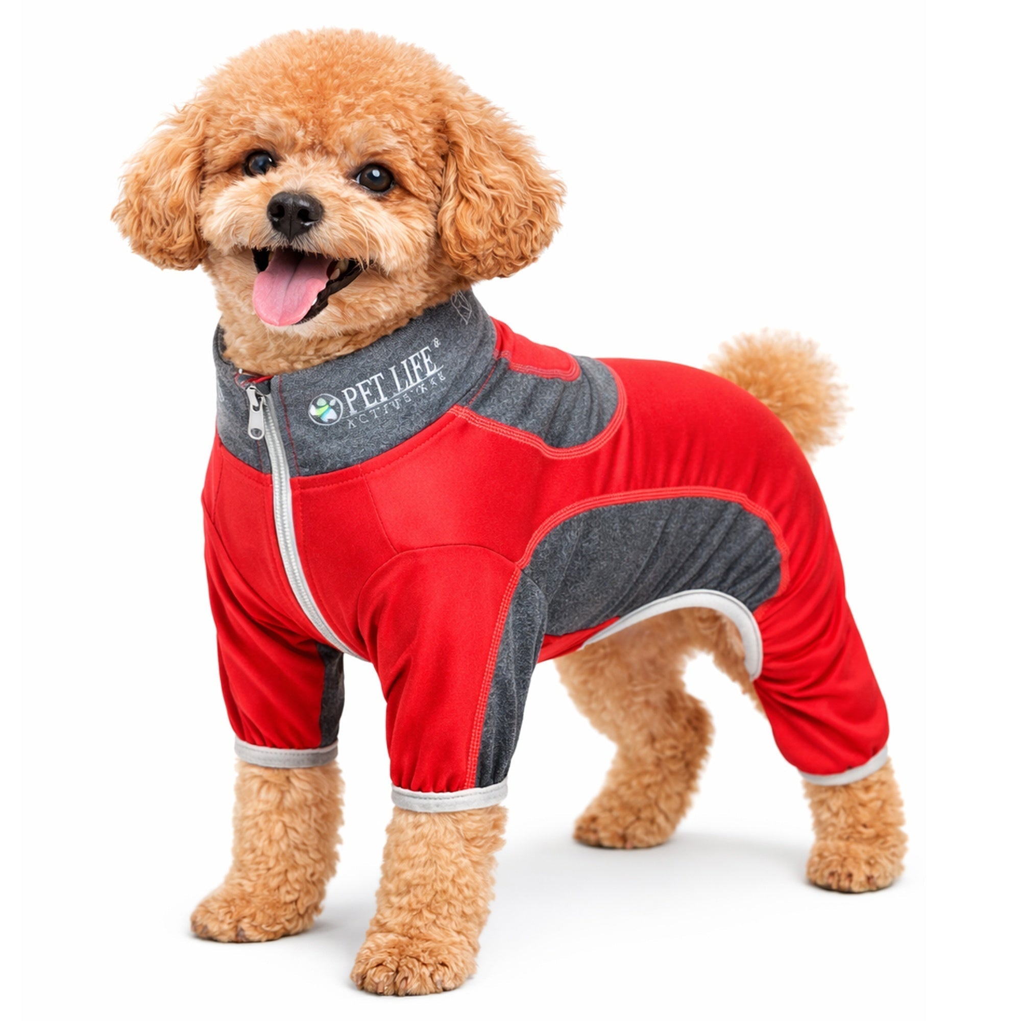 Pet Life ® Active 'Warm-Pup' Stretchy and Quick-Drying Fitness Dog Yoga Warm-Up Tracksuit Red and Slate Gray