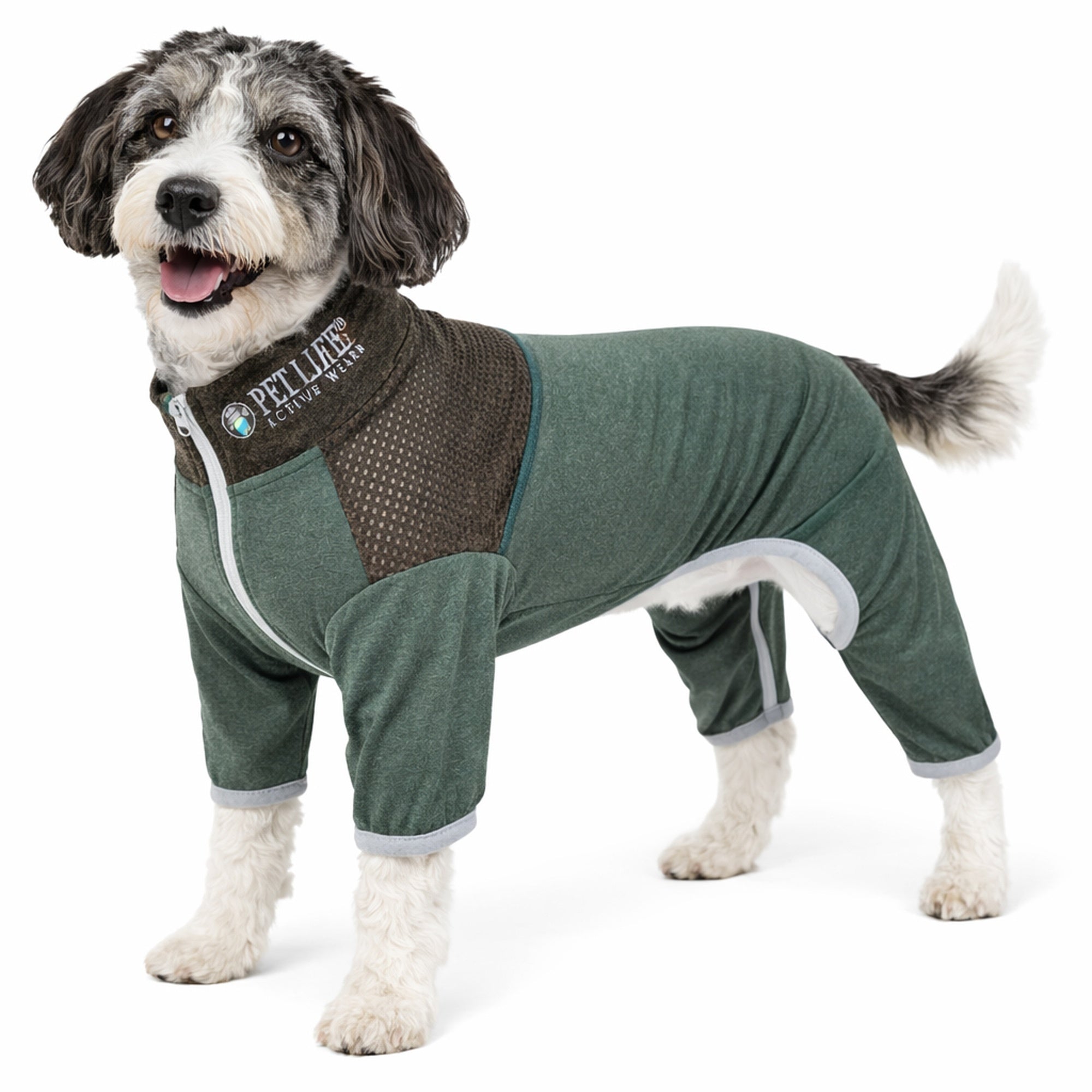 Pet Life ® Active 'Embarker' 4-Way Stretch Fitness Yoga Full Body Dog Tracksuit Hunter Green