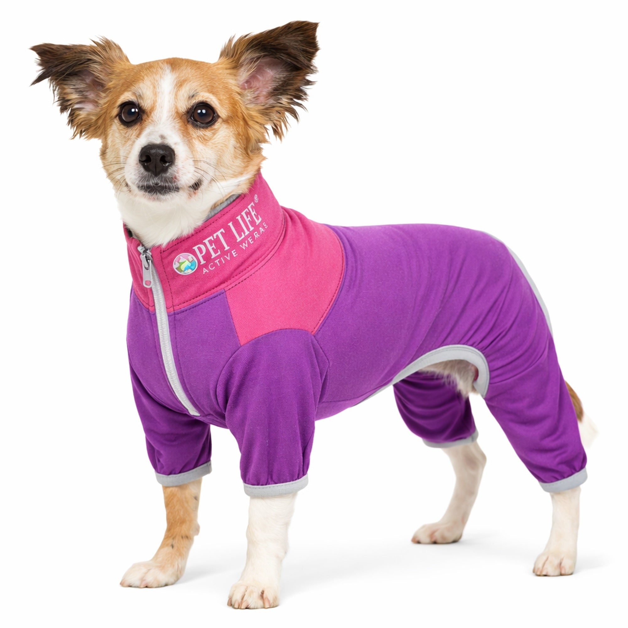 Pet Life ® Active 'Embarker' 4-Way Stretch Fitness Yoga Full Body Dog Tracksuit Lavendar Pink
