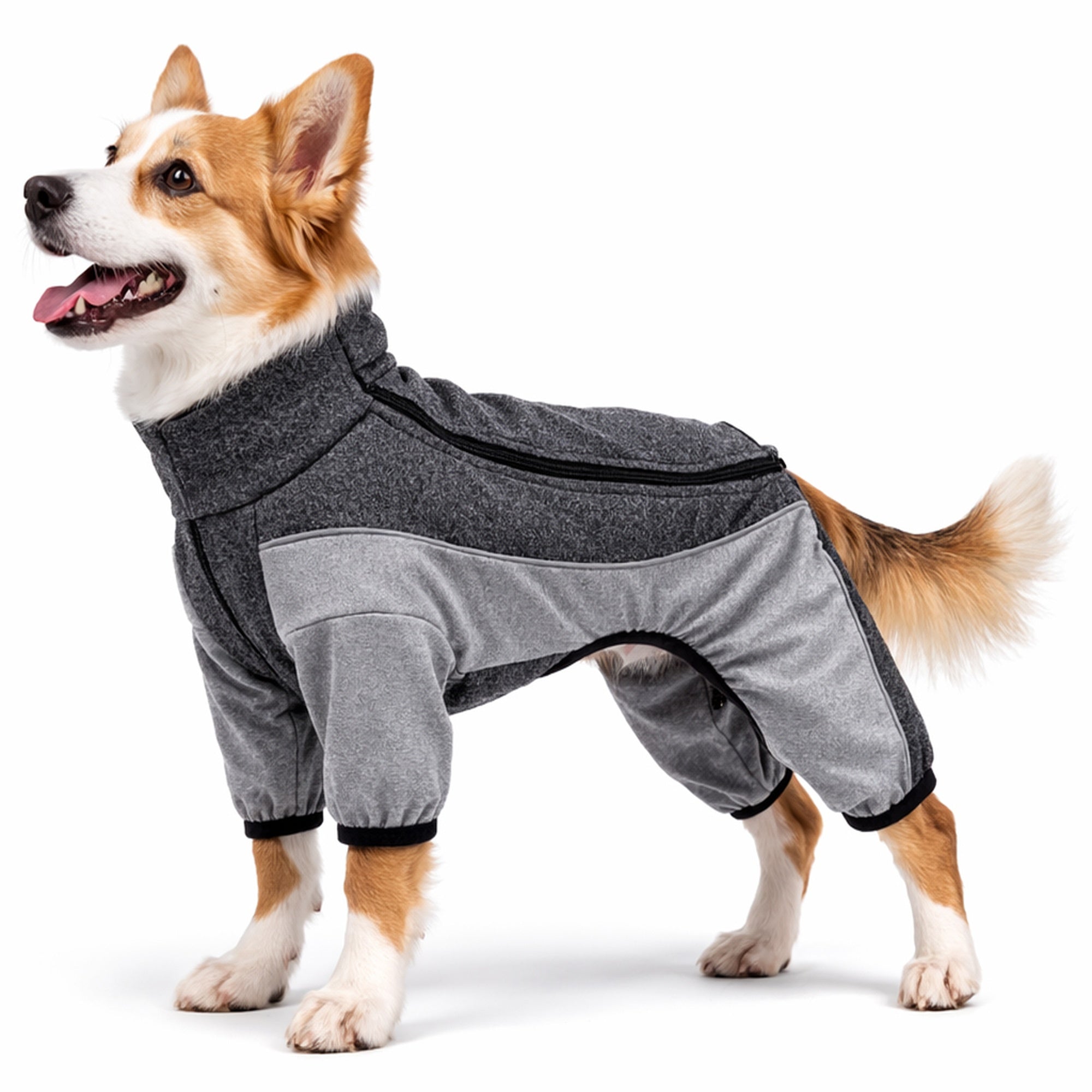 Pet Life ® Active 'Chase Pacer' Medium-weight 4-Way-Stretch Yoga Fitness Dog Tracksuit Charcoal Gray And Black