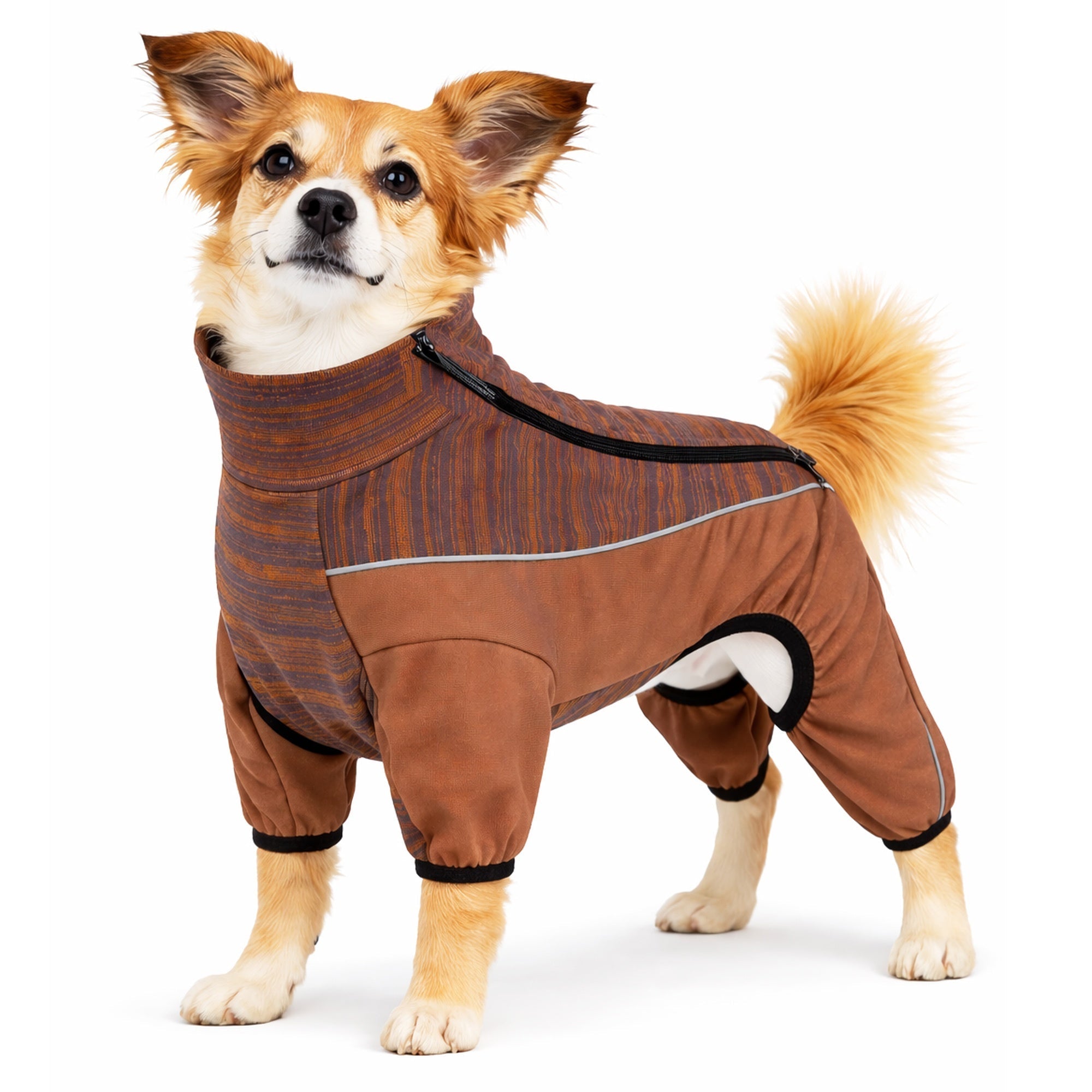 Pet Life ® Active 'Chase Pacer' Medium-weight 4-Way-Stretch Yoga Fitness Dog Tracksuit Brown And Pattern