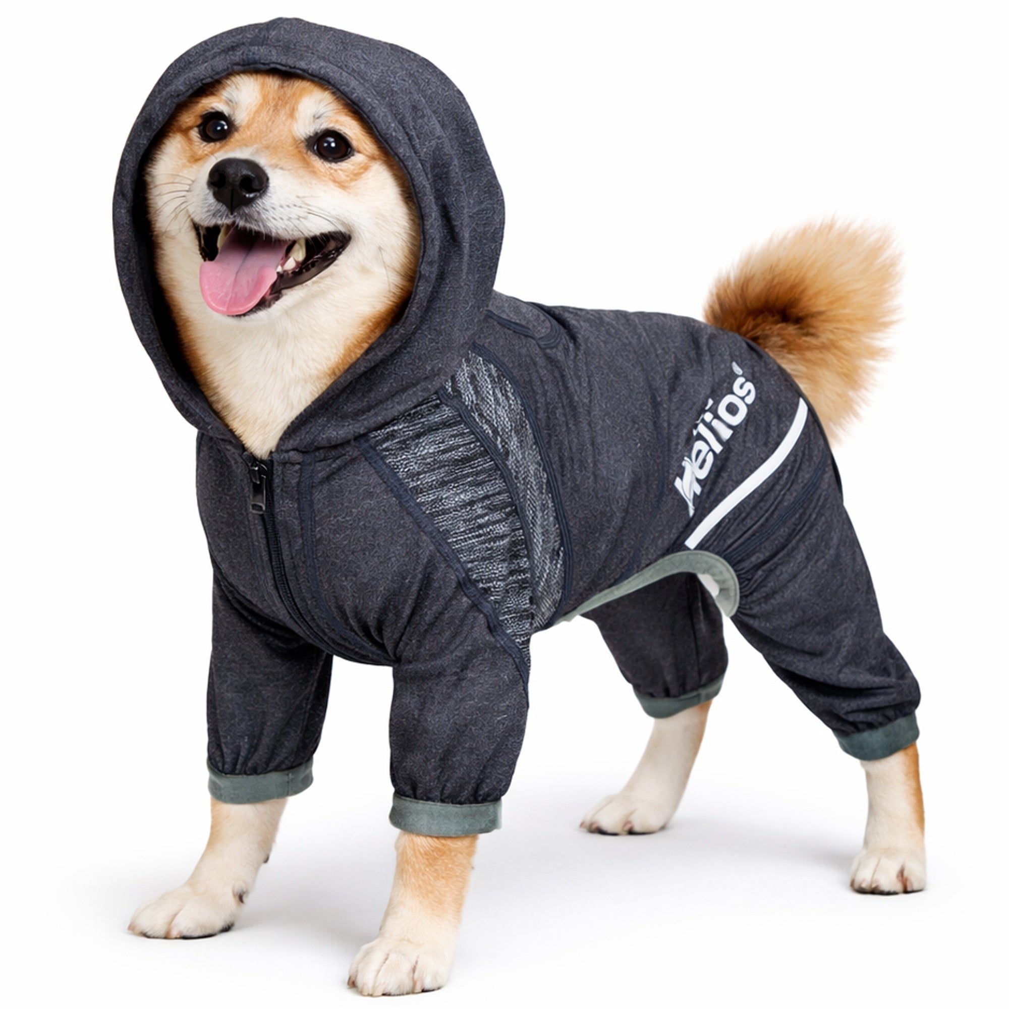 Dog Helios ® 'Namastail' Lightweight 4-Way-Stretch Yoga Performance Dog Tracksuit Hoodie Charcoal Black