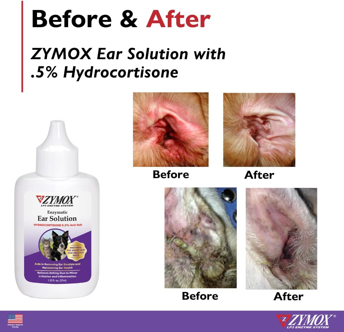 Dog & Cat Ear Solution 0.5% Hydrocortisone Enzymatic Relief 1.25oz