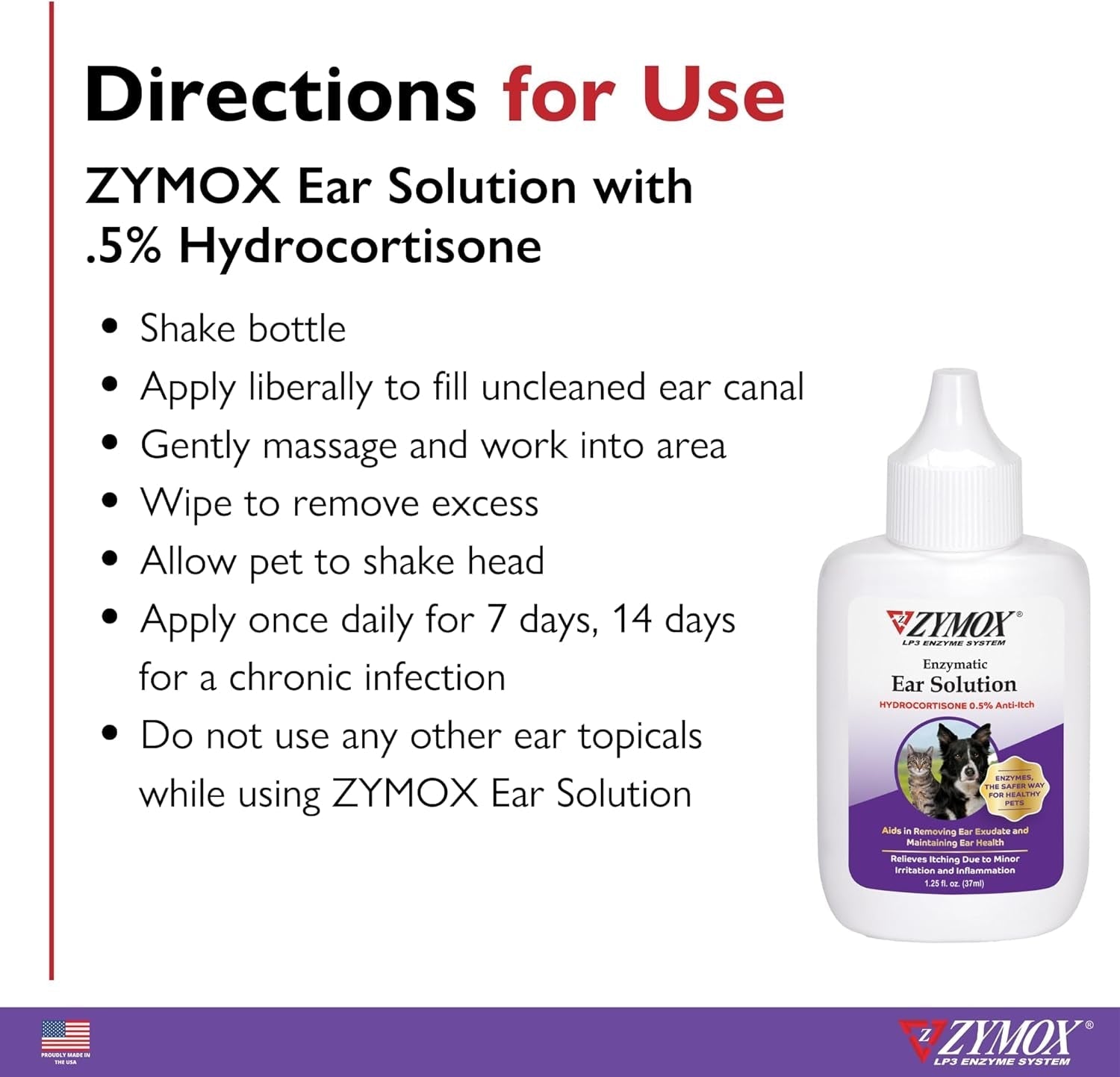Dog & Cat Ear Solution 0.5% Hydrocortisone Enzymatic Relief 1.25oz