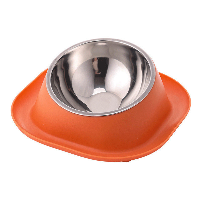 Anti-ant Cat Bowl Stainless Steel Oblique Mouth Anti-leakage Cat Food Holder Anti-tumble Pet Supplies Orange Stainless steel bowl