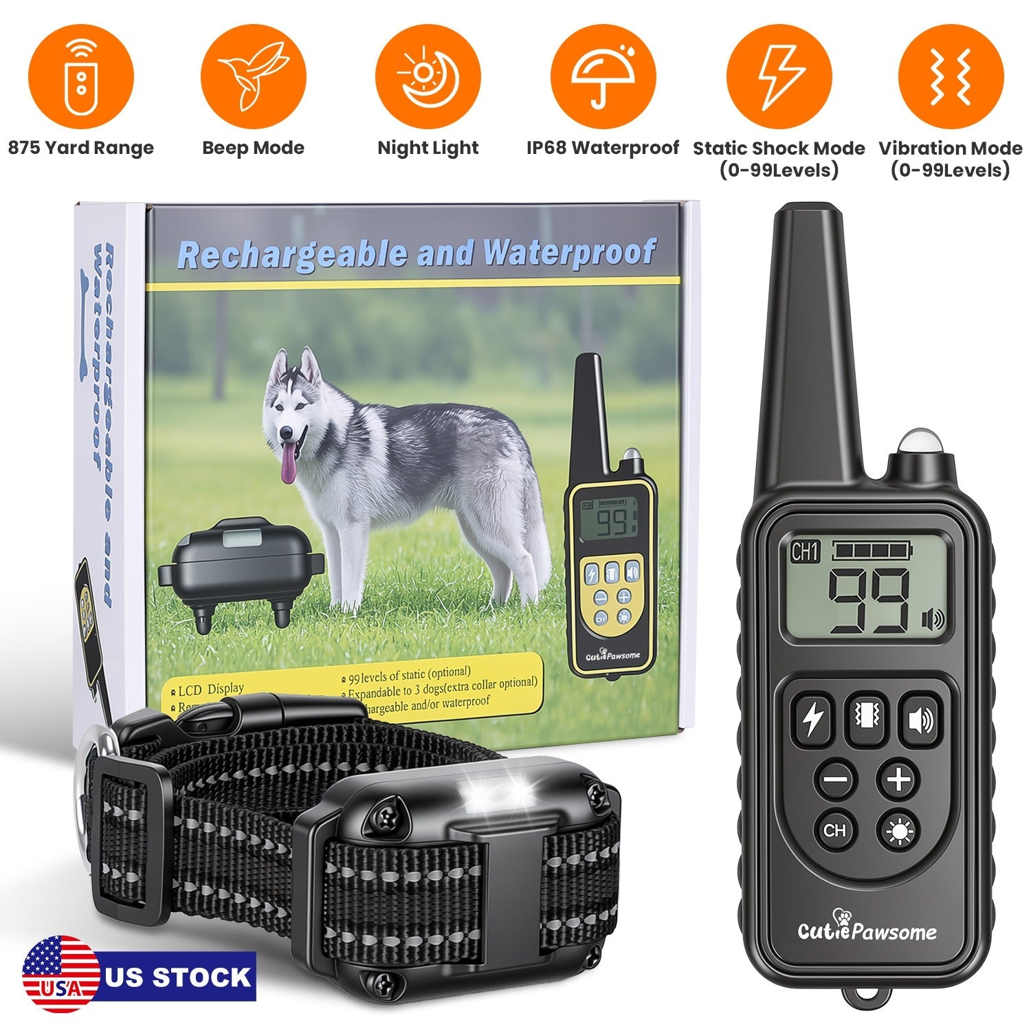 Rechargeable Dog Training Collar with Remote – 875 Yard Range