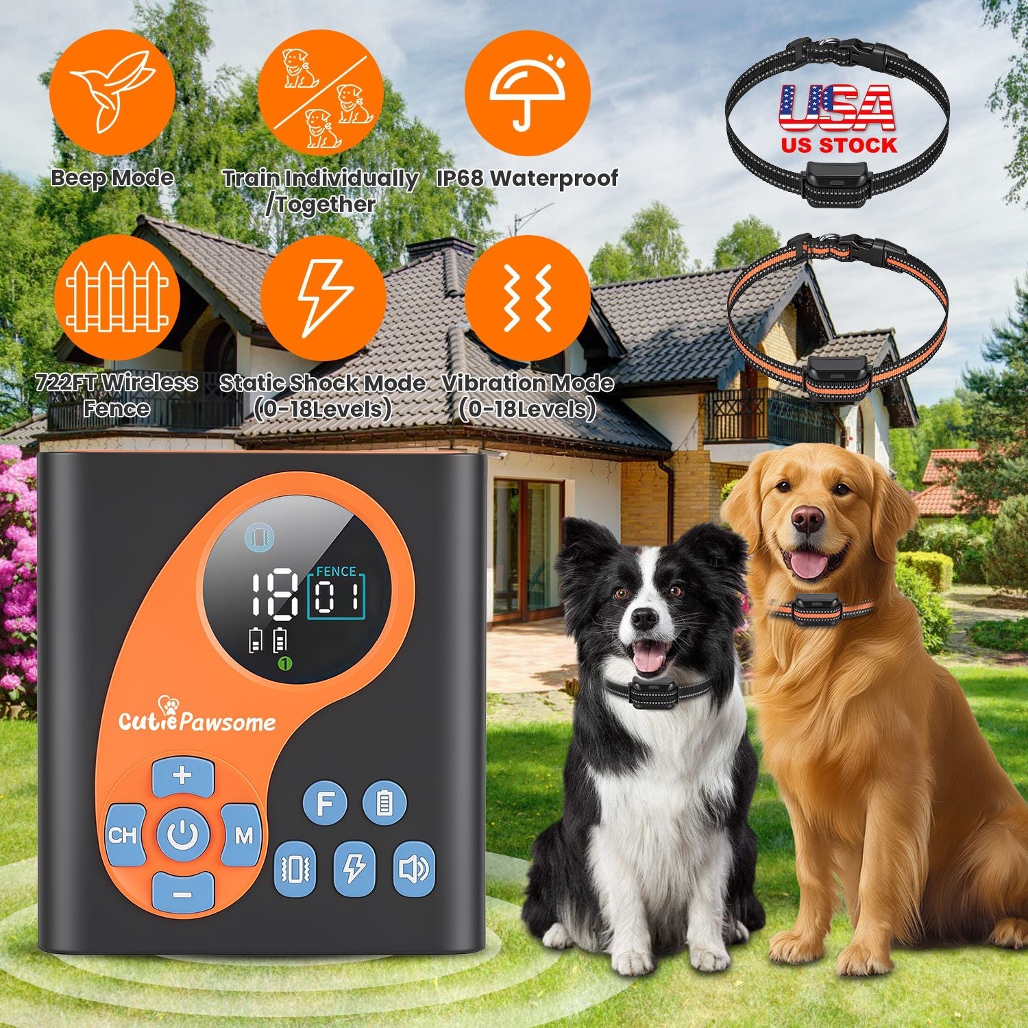 Wireless Dog Fence System with Training Collar - 722FT Range