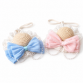 Straw Pet Hat with Lace & Bow Decoration