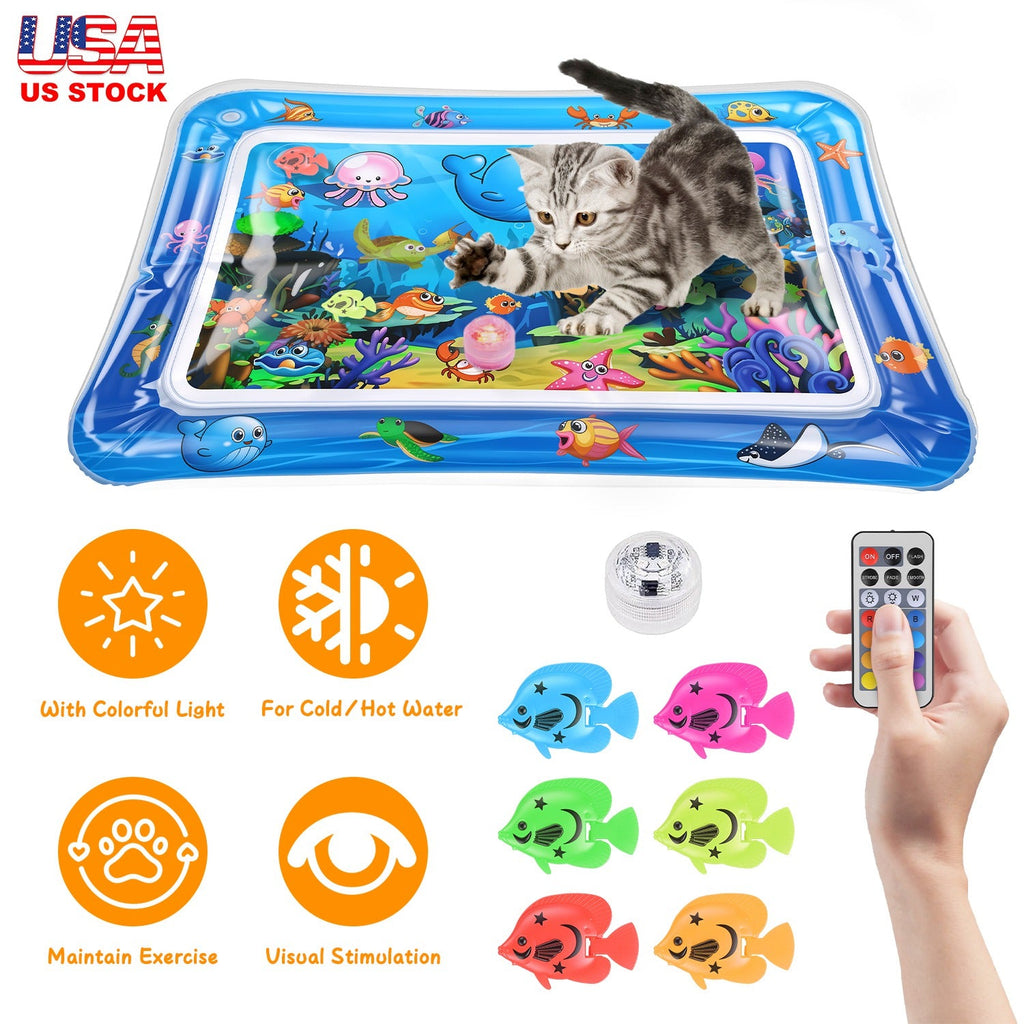 Cat Water Mat with Floating Fish & LED Lights
