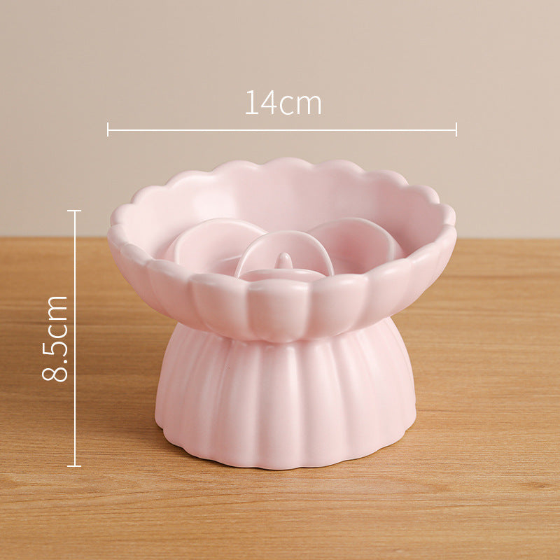 Elevated Ceramic Slow Feed Dish For Cats And Small Dogs, Flower Pool Design Pet Slow Feeder With Higher Edges,Raised Pet Bowl For Dry & Wet Food Pink