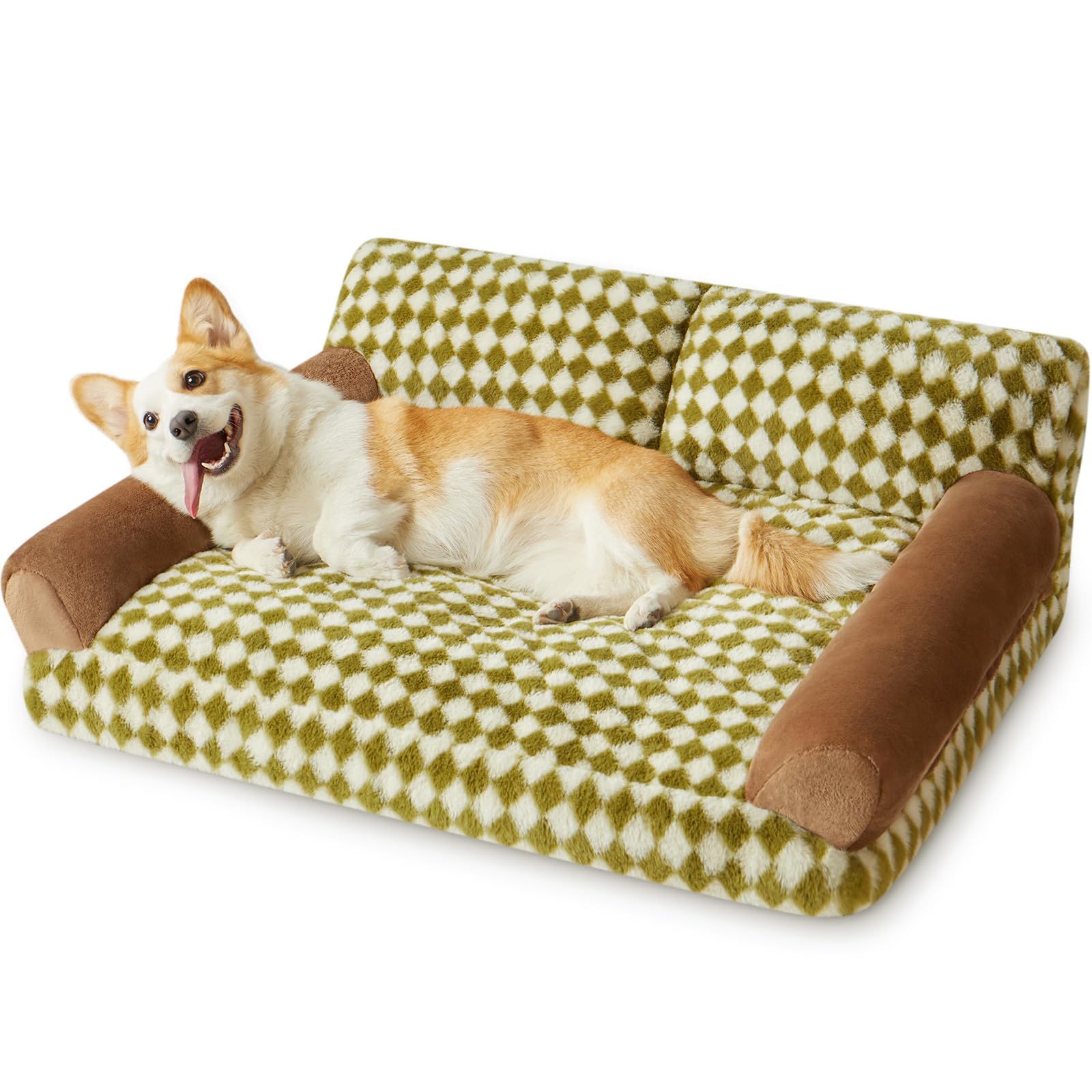 BFPETHOME Dog Couch Bed & Cat Couch Bed Pet Couch Bed for Medium Pet Cute Dog Sofa Bed Cat Sofa & Pet Sofa with Non-Slip Bottom Checkered Dog Bed with Washable Cover (Green&White) Green&White 36.0"L x 27.0"W x 13"Th