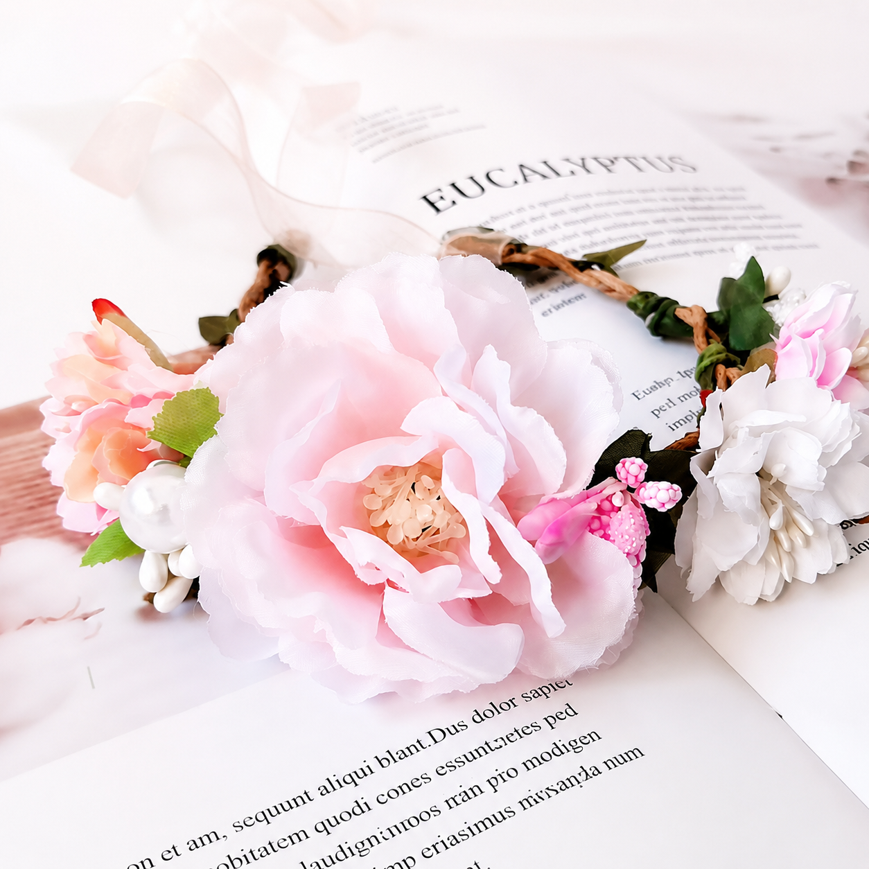 Pet Floral Crown Headpiece Bride Wedding Pink XS