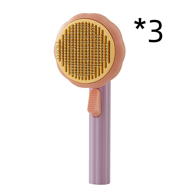 New Pet Cat Brush Hot Selling Hand-held Steel Wire Self-cleaning Comb Looper For Hair Removal 3pcs Purple Orange