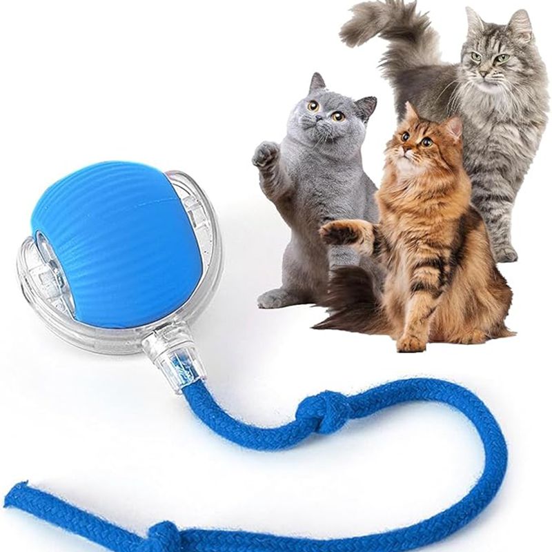 Cat Interactive Ball Toys Automatic Rolling Ball For Kitten Rechargeable Smart Pet Electric Toys With Teaser Sensor Cat Ball Toy Blue
