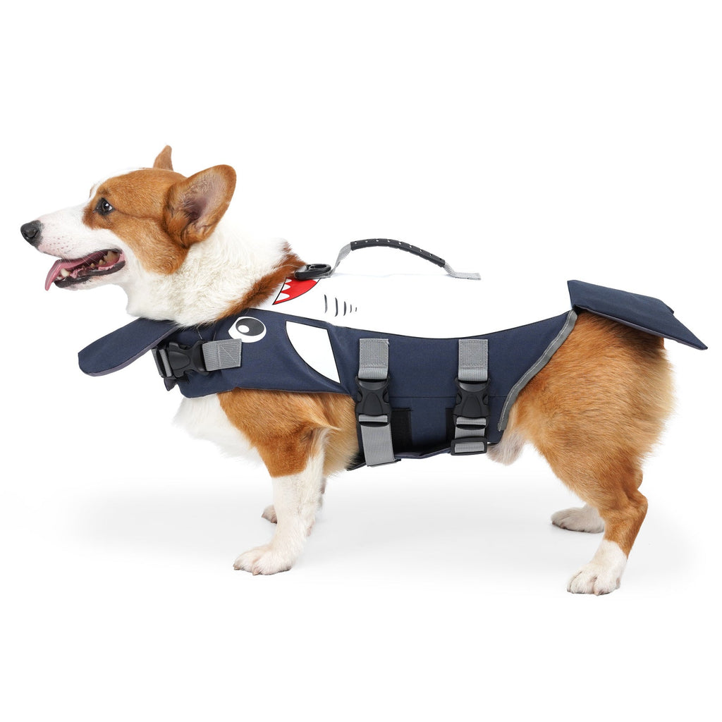 Shark Design Dog Life Jacket – PU Swimming Vest | S–XL Blue