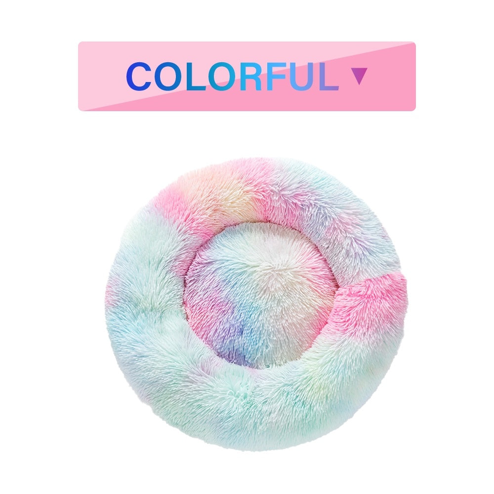 Fluffy Donut Dog Bed Warm Soft Long Plush Pet Cushion Dog House Cat Bed Washable Pet Sofa Mat Calming Samll Large Dog Beds Colorful without zipper