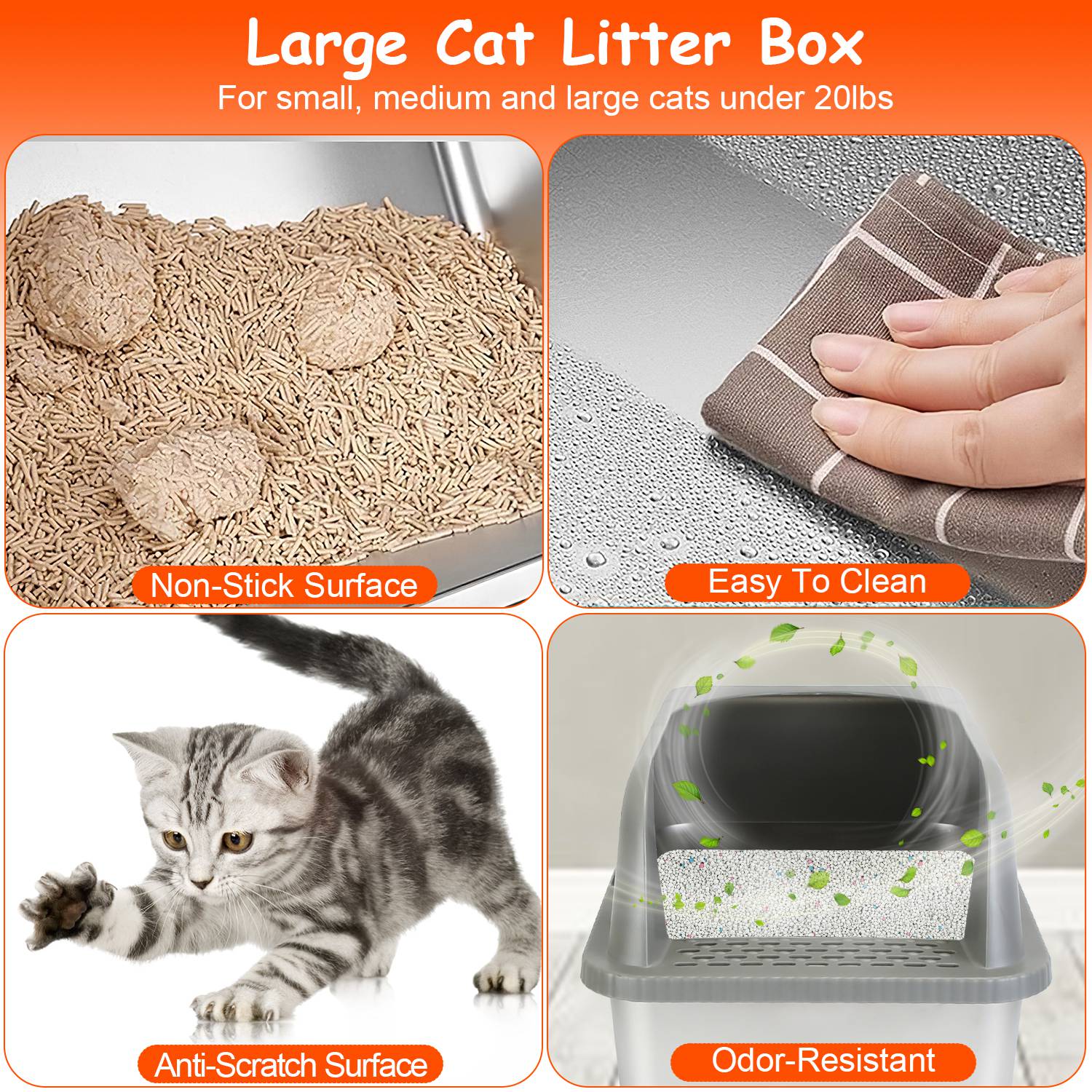 Enclosed Stainless Steel Cat Litter Box with Lid - 20L