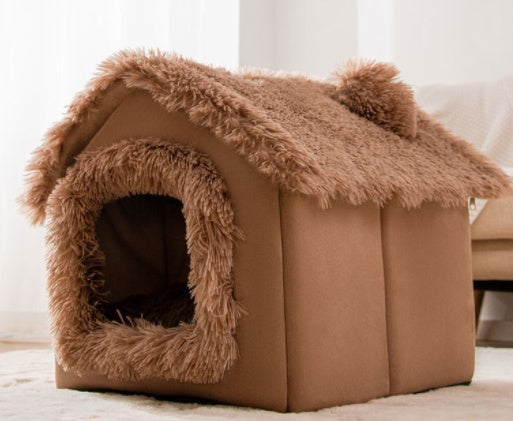 Foldable Dog House Pet Cat Bed Winter Dog Villa Sleep Kennel Removable Nest Warm Enclosed Cave Sofa Pets Supplies Brown Snow House
