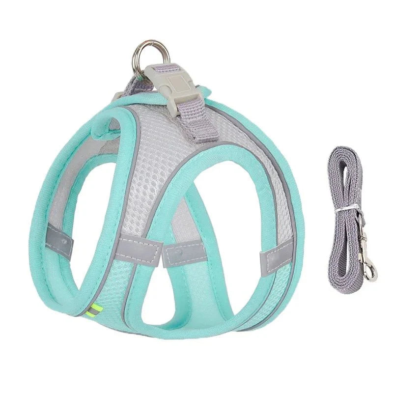 Adjustable Reflective Puppy Harness and Leash Set – Soft Breathable Vest for Small Dogs and Cats green