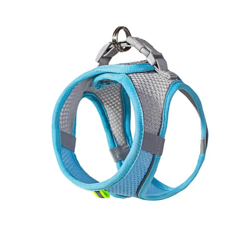 Adjustable Reflective Puppy Harness and Leash Set – Soft Breathable Vest for Small Dogs and Cats Blue