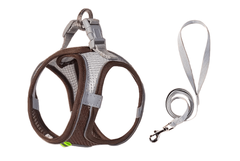 Adjustable Reflective Puppy Harness and Leash Set – Soft Breathable Vest for Small Dogs and Cats Coffee
