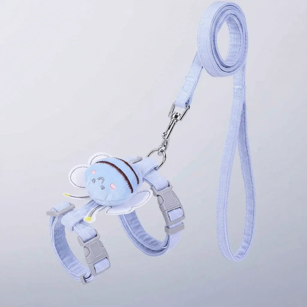 Adjustable Bee Cat Harness and Leash Set – Cartoon Double Layer Pet Vest Blue